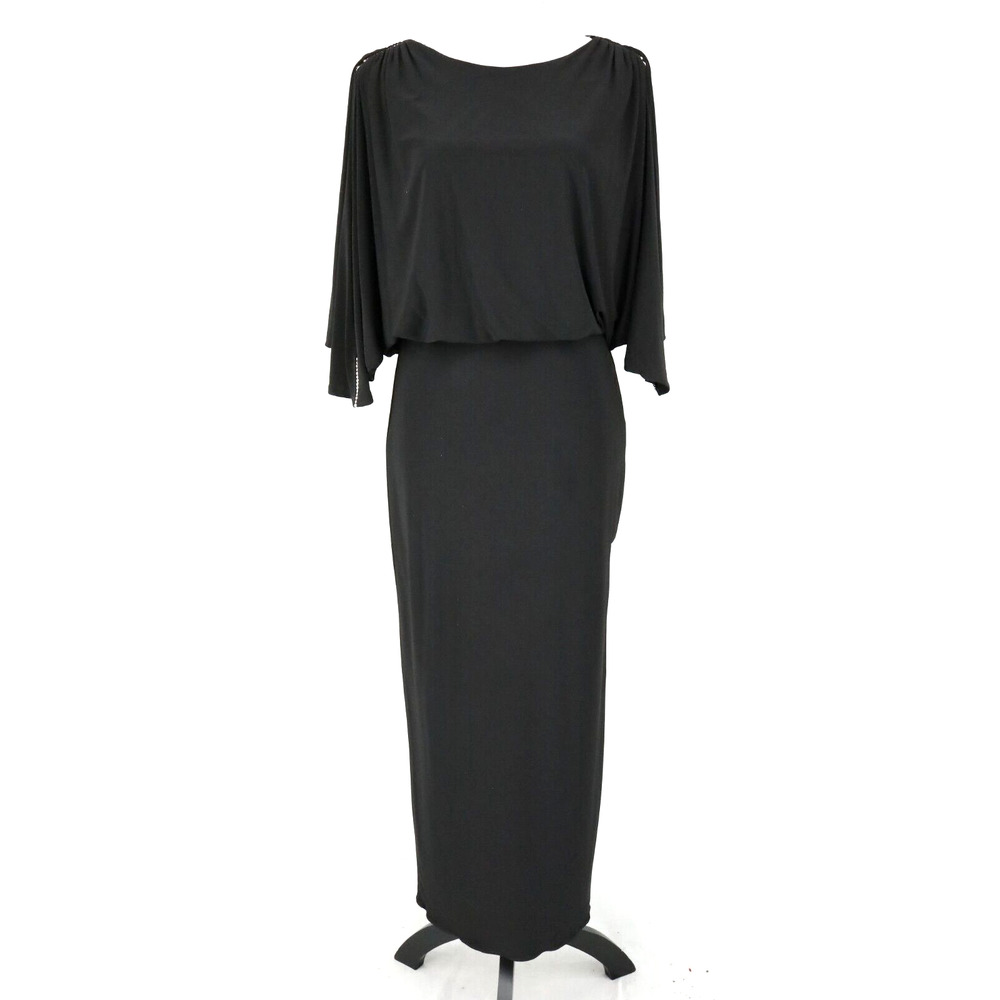 Betsy and Adam Dress Petites 2P Black Slit Sleeve Stretch Knit Rhinestones Long